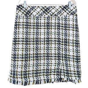 Carlucci Vintage 90’s Tweed Plaid Raw Hem Fringe‎ Pencil Skirt Size 12
